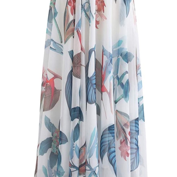 TROPICAL FLORAL WATERCOLOR MAXI SKIRT IN WHITE - Picture 5 of 6